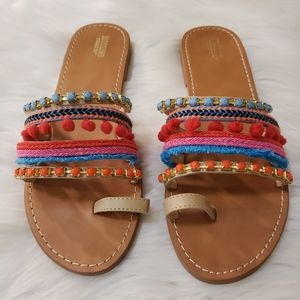 Pom Pom Bejeweled Flats/Slippers